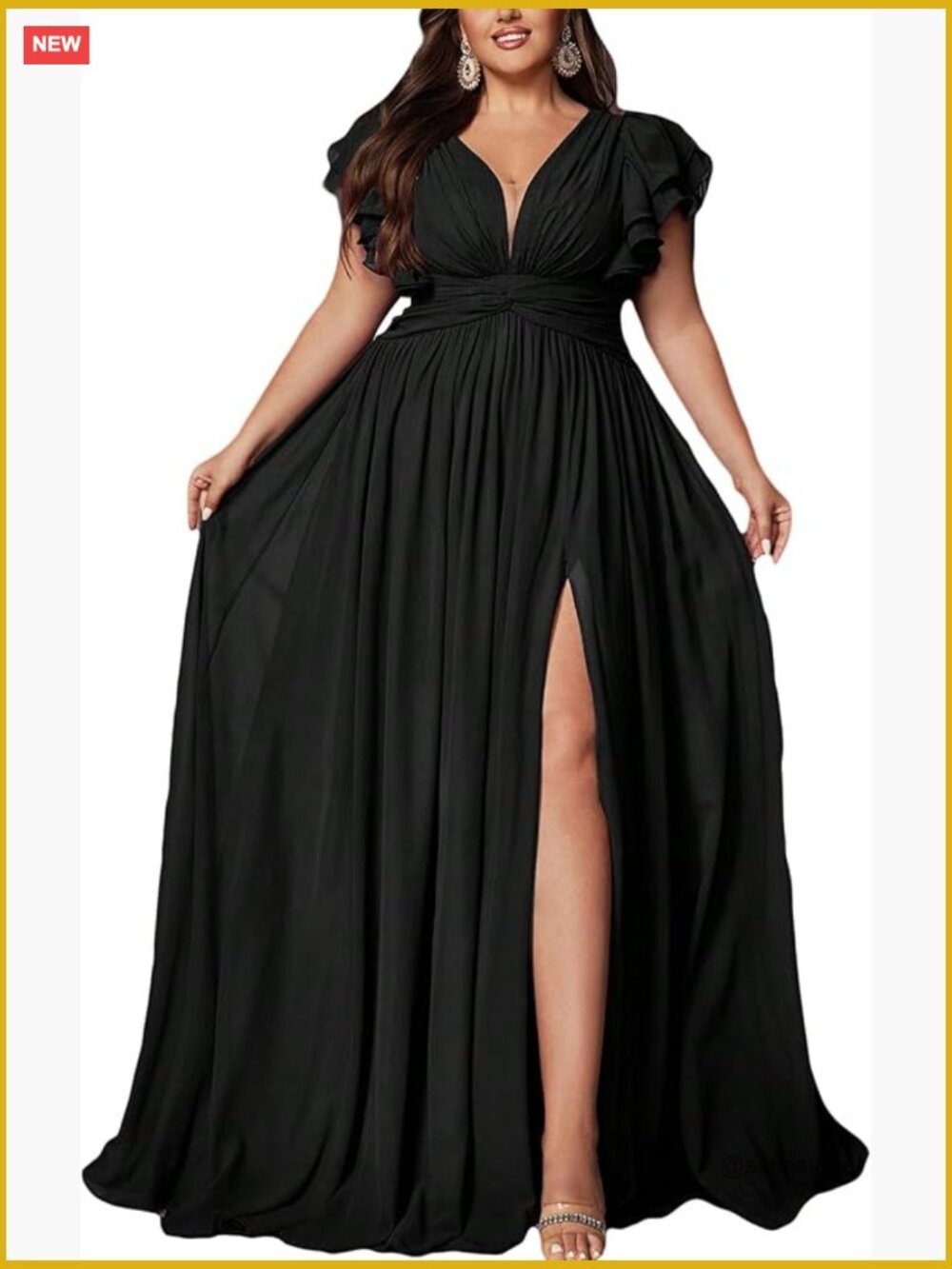 Plus Size Bridesmaid Dress Chiffon Maxi with Slit - Elegant Prom Evening Gown